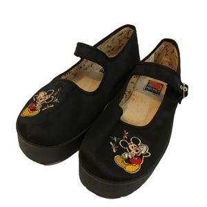 Vintage Mickey Mouse Black Platform Shoes Sz 9